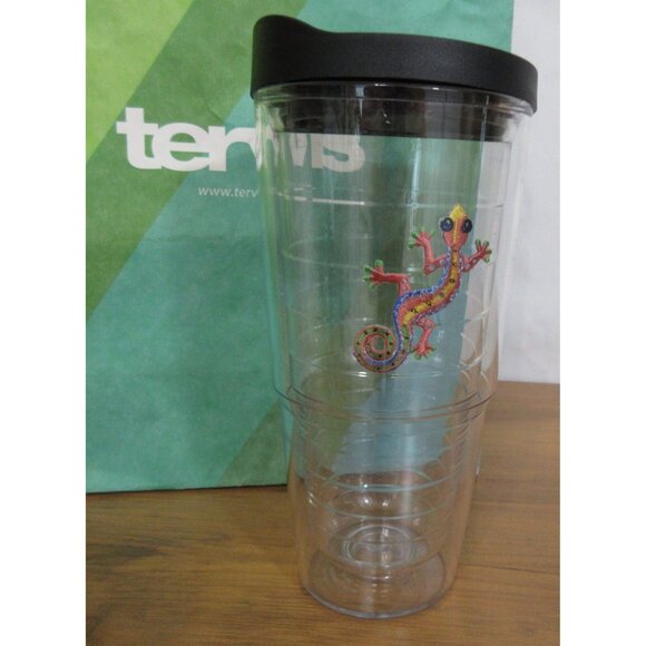 Tervis 24oz Tumbler Multi-Colored Embroidered Chameleon Gecko w/ Black Lid NEW - Picture 2 of 6